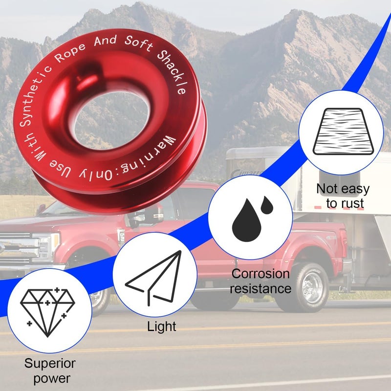 HZEL Car Winch Snatch Recovery Ring, 66000 LBS Break Strength Soft Shackle Synthetic & Rope Block Pulley Towing Ring, Automotive Exterior Accessories, Universal for ATV UTV SUV (Red) - Image 3